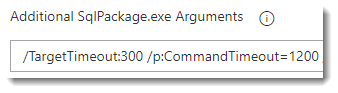 screen shot showing the Additional SqlPackje.exe Arguments section of the 'Azure SQL Publish' task